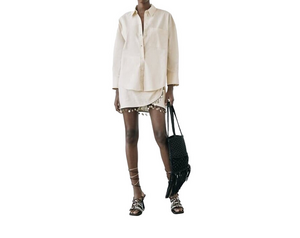 Zara 100% Cotton Button Down Poplin Shirt in Sand Sz XS